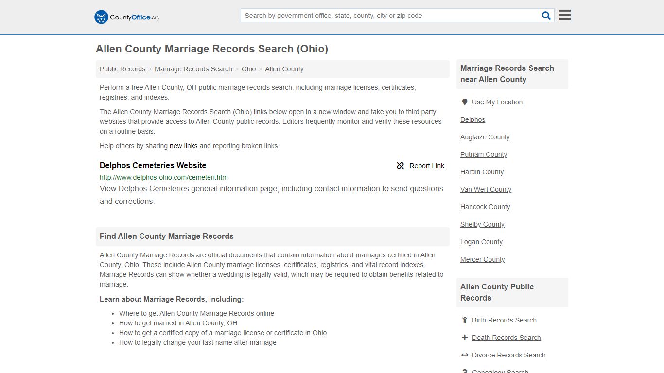 Allen County Marriage Records Search (Ohio) - County Office